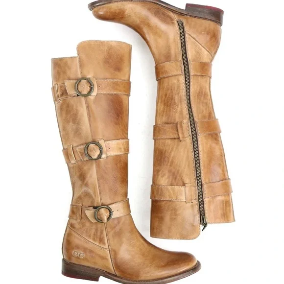 BedStu Tan Leather Knee-High Boots with Buckles; NWOT with box - Picture 3 of 6